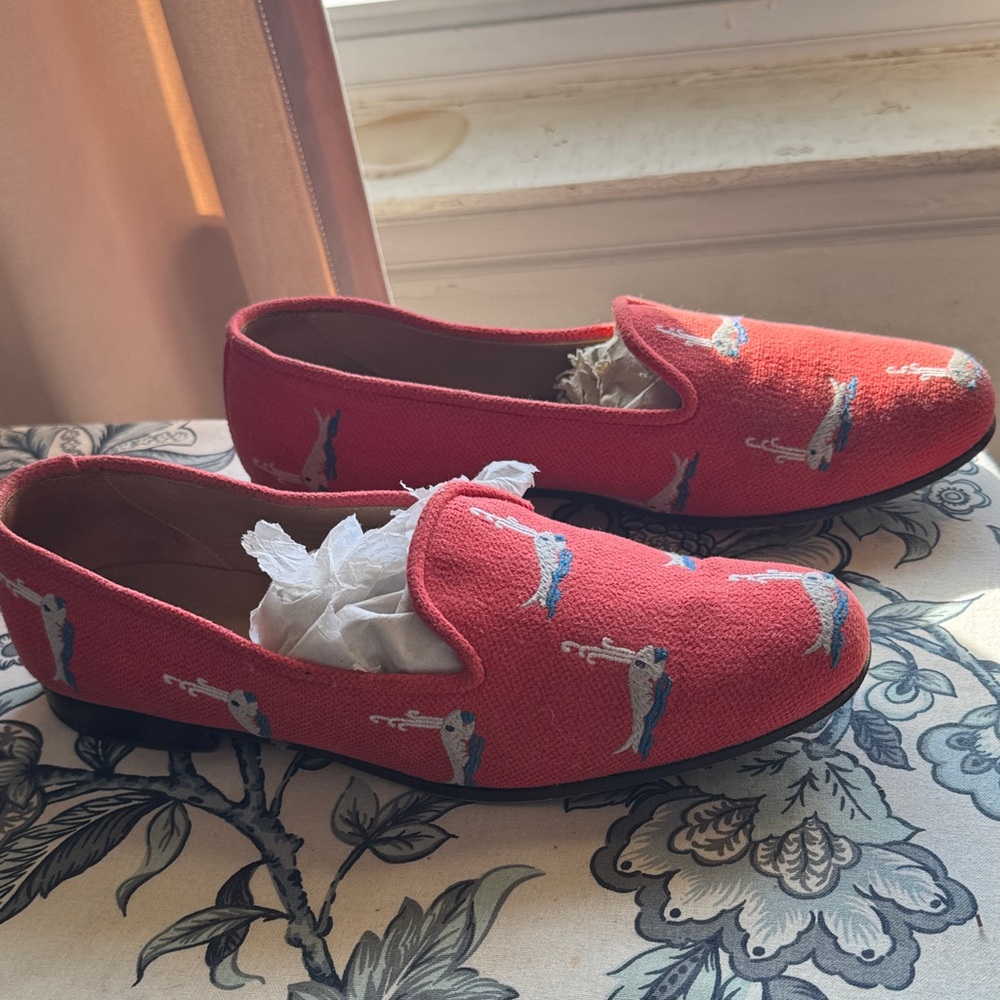 J. Crew Red Slippers with Playful Print